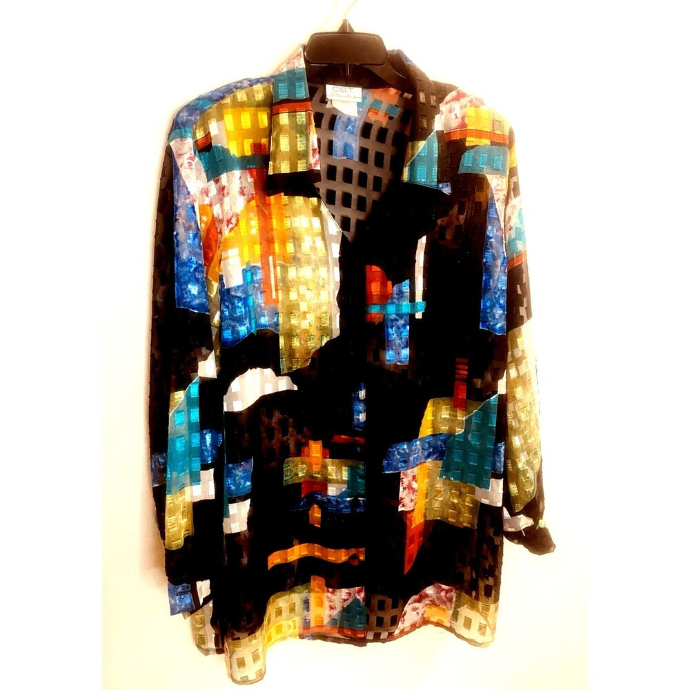 VTG CST Studios Burnout Top Womens Plus Sz 18W Colorful Art To Wear Abstract USA